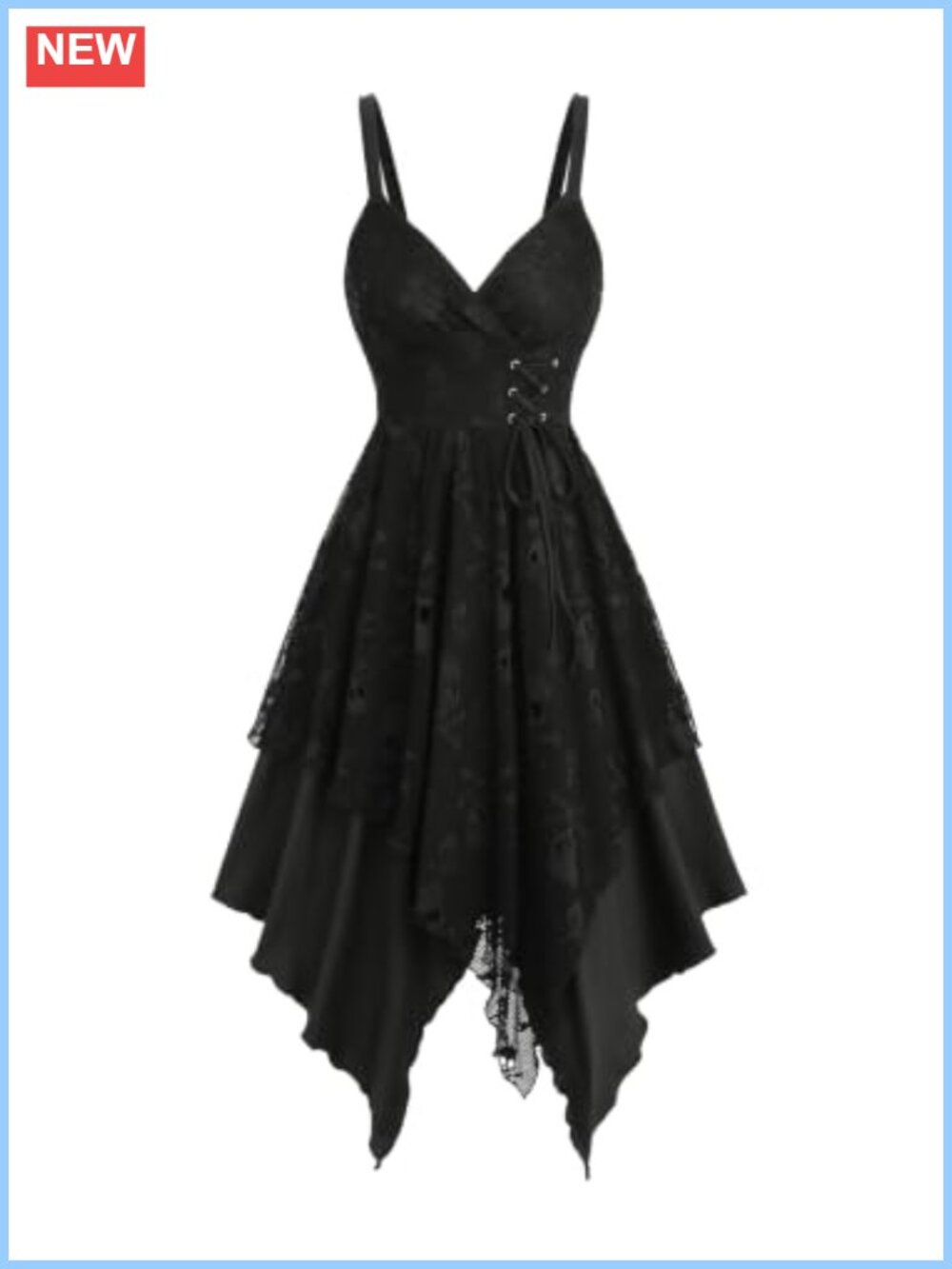 Gothic Skull Lace Cami Midi Dress Surplice Side Lace-Up Halloween